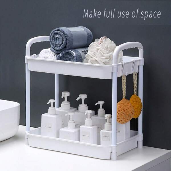 1pc Kitchen And Bathroom Desktop Storage Rack, Household Detachable Double-Layer Storage Shelf, Snack Storage Stand, Fall Home Decor, Space Saving