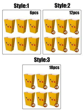 pokemon 18 cajas de palomitas de maíz con estilo múltiple de en amarillo, cajas desechables de palomitas de maíz con temática de Pikachu para decoración de fiestas de cumpleaños familiares