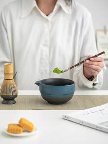 2pcs/Set Ceramic Matcha Bowl Set, Includes Matcha Whisk And Matcha Bowl, Vintage Ceramic Matcha Tea Set, Suitable For Gift-Giving On Holidays And Daily Home Use