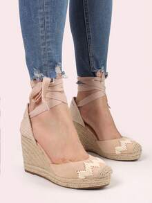 ESPADRILLES A ZEPPA IN CAMOSCIO SINTETICO TACCO ALTO 10.5CM  E PLATEAU 3CM TOMAIA RICAMO A ZIG ZAG - Beige - View 4