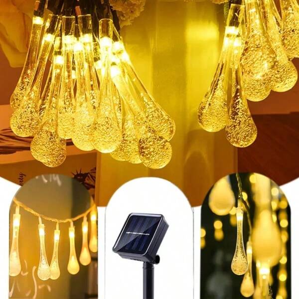 1pc Garden Solar String Light 8 Modes Water Drop String Lights, Total 16.4FT 20 Leds / 23FT 50 Leds Solar Powered String Lights Outdoor Waterproof, Solar Teardrop Lights For Gardens Patio Yard Party Holiday Christmas Tree, Home, Lawn, Wedding, Balcony