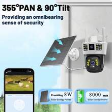 SWVW Telecamera di sicurezza CCTV V380 Pro 3 con doppio obiettivo, 12MP, 6K PTZ, sim 4G, alimentata a pannello solare, impermeabile, senza fili, per uso interno ed esterno