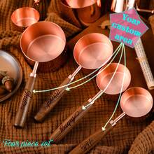 Customized Walnut Wood Measuring Cup & Scoop Set, 4pcs Stainless Steel Measuring Spoons, 4pcs Stainless Steel Measuring Cups, Great Gift For Family, Love, Friends, Coworkers, Leaders, Birthday, Festival, Business - Walnut - View 1