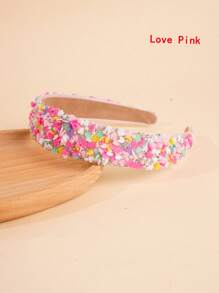 1 pezzo Fascia per capelli per ragazze di colore candy con strass e perle brillanti, fascia elastica antiscivolo larga, accessorio carino e morbido per capelli con decorazione a cuore, adatto per lavarsi il viso, regalo per le vacanze, per uso quotidiano