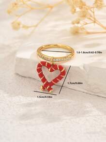 1 pieza Anillo abierto con colgante de frutas multiefecto de cobre con circonita cúbica, anillo sencillo de mujer, versátil para uso diario, trayecto, casual, regalo de vacaciones