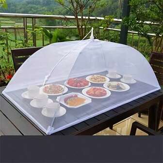 1pc White Insect And Mosquito-Proof Folding Cover, Vegetable Cover Can Be Disassembled And Washed Mesh Food Cover, Dining Table Cover Insect-Proof Cover For Camping Or Restaurant
