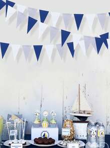 2 Sets /1 Set-Navy Blue, White And Silver Party Decorations, Royal Blue Triangular Flag Triangular Flag Banner Sleeping Bag Suitable For Graduation, Birthday, Wedding, Bride Gift Party, Sailing, Ahoy Achor Theme Party Decoration Items