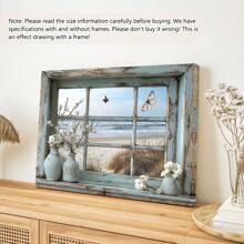 1 peça sem moldura, tela com vista para janela costeira, arte moderna abstrata de praia com litoral azul e borboleta, perfeita para decoração de sala de estar ou quarto, pôsteres com tema de praia, arte de parede, itens de decoração de quarto