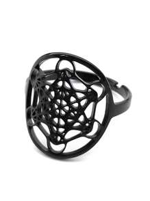 Anel ajustável de aço inoxidável com flor da vida para ioga, feminino/masculino, anéis de amuleto Metatron