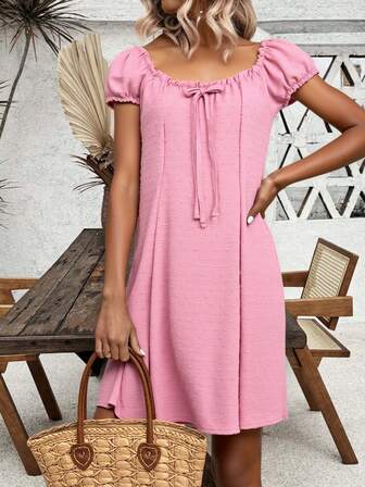 Vestido Romantico Textura Swiss dot Fresco Suave Primavera Verano Semiformal Casual Mujer Dama Dulce Chic