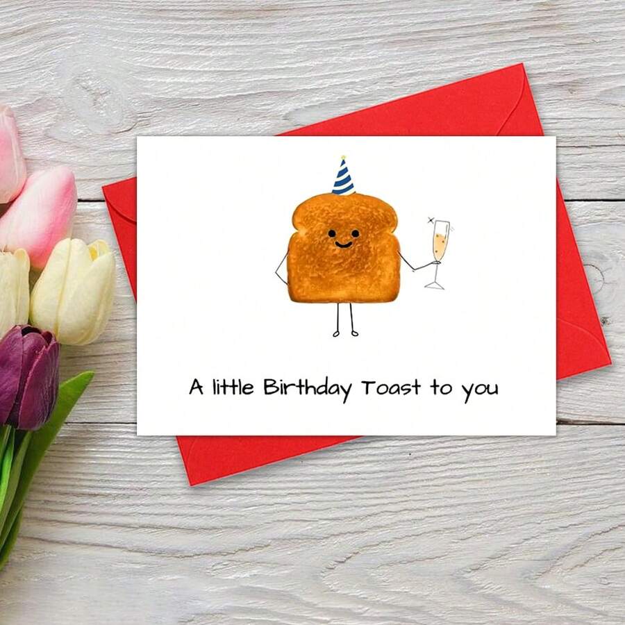 Whimsical Cheers Birthday Cards, Slice Of Bread Cards, Cute Funny Cards For Him Or Her, Birthday Gift Cards For Friends, Humorous Cards, Perfect For Celebrating Special Occasions