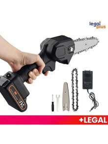 Moto Serra Elétrica com Bateria de 600w e 24v Mini Motosserra de 4 Polegadas e Carregador Bivolt de Alta Qualidade. - Preto - Visão 1