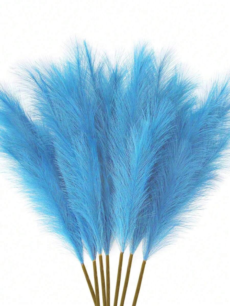 10 peças - Capim-junco artificial para decoração boho, capim-dos-pampas artificial, grande, alto e fofo, flor artificial falsa, junco para enchimento de vasos, decoração boêmia de cozinha, sala de estar, festa de casamento (azul)