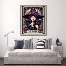 5D DIY Diamond Painting Kit - Round Acrylic Diamond, Witch Tarot Card Theme Character Embroidery Cross Stitch Craft, Wall Decor And Home Decor, Frameless Full Diamond Diamond Art, Suitable As Christmas Gift