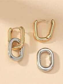 Fashionable Gold Geometric Square Earrings, Women Metal Hoop Jewelry