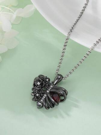 1pc Women's Fashion Rhinestone Bone Hollow Skull Flower Heart Pendant Necklace, Gothic Style Clavicle Chain, Couple's Gift