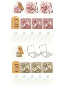 Set di 12 pezzi di specchi da trucco a forma di rosa elegante, include 4 specchi pieghevoli a doppia faccia, specchi da trucco portatili, 4 biglietti di ringraziamento e 4 sacchetti in organza, set regalo per damigelle d'onore per matrimoni, compleanni, vacanze, feste natalizie, regali estivi, forniture scolastiche, decorazione della stanza