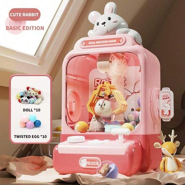 1 Set Of 33pcs/20pcs Claw Machine (Including Plush Dolls, Game Coins, Hatching Ball) Cute Cartoon Animal Dolls Like Little Pink Rabbit, Little Sloth, Little Dinosaur, Little Cat, Coin-Operated Grabber Game Machine, Children's Party Game, Birthday/Thanksgiving/Christmas/Halloween Gift