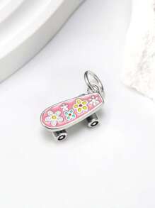1pc Simple Unique 925 Sterling Silver Enamel Floral Skateboard DIY Pendant Women Fine Jewelry Gift