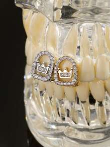 1 pièce Couronne creuse entièrement incrusté de strass, plaqué or. Bijou à dents cool et punk personnalisé pour l'hip-hop, convient pour le port quotidien des hommes et des femmes