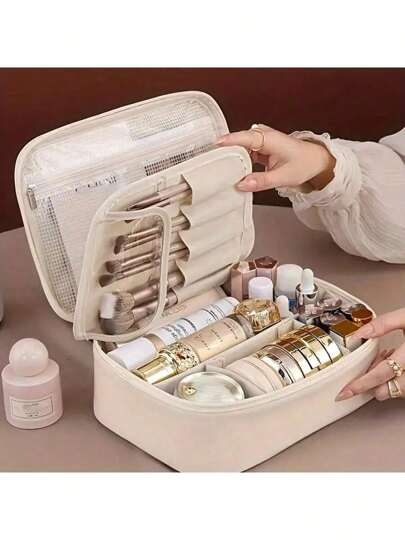 1pc.Travel Toiletry Bag - Space-Saving And Easy To Access, PU Material, Large Capacity Cosmetic Storage Box, Suitable For Travel, Multi-Functional Storage Bag, Perfect For Outdoor Use