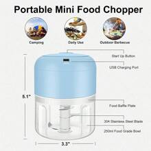 Mini picadora eléctrica de verduras, picadora de alimentos, cortadora de ajo, ensalada, lechuga, cebolla y chile, cortadora de tomates y picadora de carne de jengibre para cocina, picadora portátil USB (250 ml)