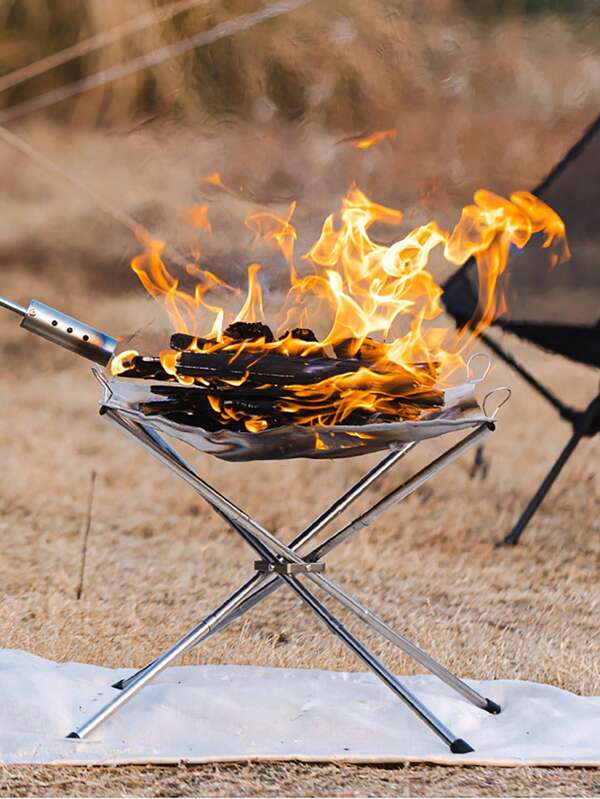 1pc Stainless Steel Folding Fire Pit, Portable Camping Heating Rack, Outdoor Campfire & Barbecue Stand