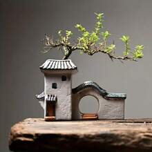 AAMTE Chinese Style Decor Planter, Bamboo & Succulent Ceramic Zen House Home Decoration, Miniature Landscape Plant Pot, No Plants Included, Suitable For New Year, Party, Christmas Gifts, Holiday