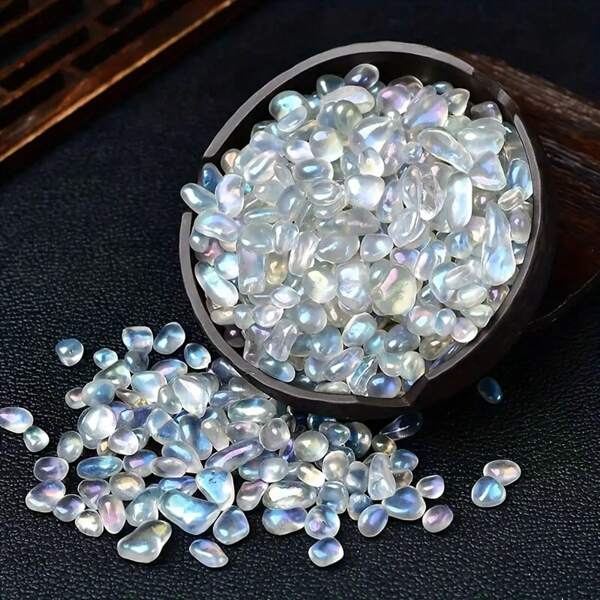 1 stuk 100/200 g natuurlijke maansteenkiezels, voor aquariumdecoratie, sieraden maken en woonaccessoires - regenboogblauwgroene tot witte semi-transparante stenen, geschikt voor glazen containers, vazen en plantenaccessoires, woonaccessoires | Natuurlijke decoratie | Glanzende uitstraling, aquariumdecoratie-accessoire