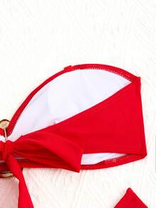 Conjunto de Bikini Bandeau Plisado de unicolor para Mujer, Vacaciones, Playa, Verano - Rojo - Ver 7