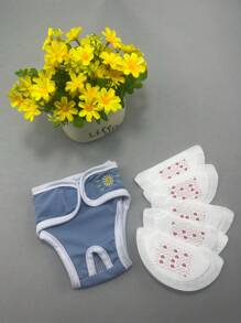 Culotte pour chienne en période physiologique, rose et bleue, avec 5 pièces de serviettes hygiéniques