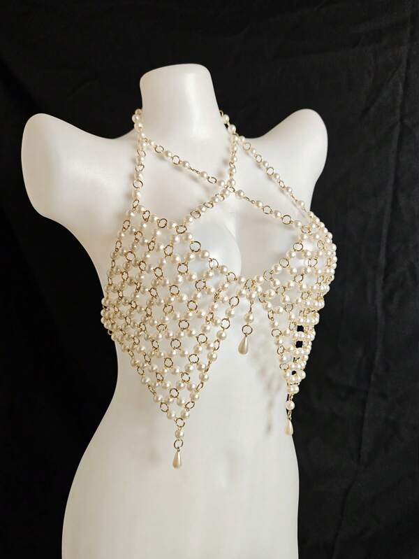 Sexy Lingerie Body Chain For Women, Men & Crossdressers – Acrylic, Crystal, Sequins Chest Harness, Hollow-Out Pendant Vest, Hot Girl Bra Accessories For Nightclubs, Parties, Hotels, Carnivals, Couples