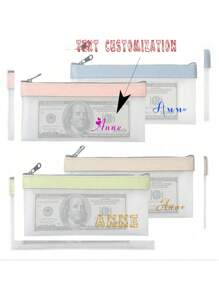 Individuelle, lässige TPU-Reißverschlusstasche mit Buchstabenmotiv, mehrfarbige Bankeinlagen-Geldbörse, 7,82 x 3,94 Zoll großer transparenter Bargeld-Organizer-Umschlag, Urlaubs- und Alltagsgeschenk für Tochter/Ehefrau/Oma/Klassenkameradin/Freundin/Großtante
