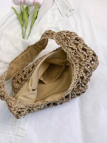 New Fashion High-Quality Drawstring Closure Straw Fabric Elegant One Shoulder/Crossbody/Backpack Multipurpose Bag - Khaki - View 9