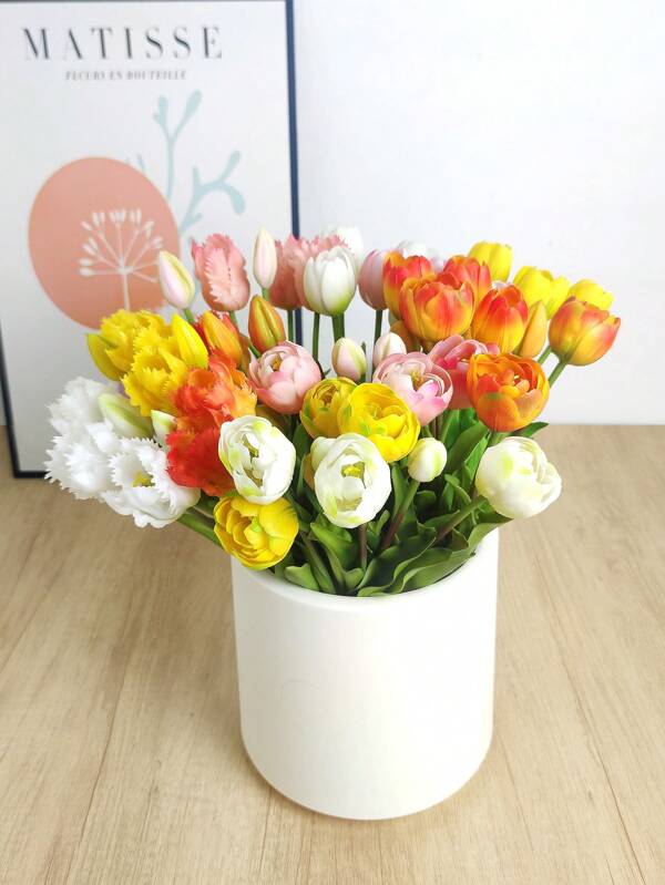 1 Bouquet Of 5 Stems Premium Soft Moisturizing Artificial Tulip Flowers, UV Resistant, Suitable For Outdoor Garden, Home Living Room, Dining Room, Bedroom, Balcony, Office Desk Decor; Gifts For Valentine's Day, Mother's Day, Lantern Festival; Hotel, Shop Window Decorations, Photography Props, DIY Landscaping