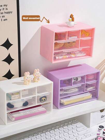 1pc Desktop Jewelry Hair Accessory Storage Box, Cosmetics And Jewelry Storage Box, Suitable For Office Use. Dressing Table, Bathroom, University Dormitory, Closet, Desk. Bedroom And Living Room Stationery And Miscellaneous Sorting Box. Dustproof Drawer Stackable Storage Box. For Women Storage Organizer Travel Essentials Gift Back To School, Room Decor