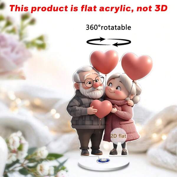 1 Bohemian Style Sweet Happy Couple Desktop Decorations - 2D Flat Acrylic Decorations With Grandparents, Young Couples And Love Patterns - Suitable For Living Room, Bedroom, Windowsill, Office Desktop Decoration - A Perfect Gift For Wedding Season, Mother's Day, Father's Day - Daily Gifts For Women - Love Theme Multi-Purpose 360° Rotating Home Decorations