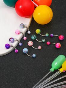 不锈钢肚脐环，雕刻花卉图案，哑光饰面，抗过敏，多种颜色，适合日常佩戴、度假、礼物、派对 - 红色 - 彩色 - 查看 3