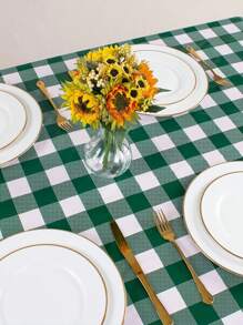 1pc Colorful Plaid Tablecloth, Red Blue Yellow Simple Grid Pattern, Polyester Tablecloth, Suitable For Indoor Dining Table Decor, Birthday Party Gathering Decorations, Party Table Decor