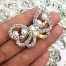 20pcs Sparkling Silver Grey Rhinestone Butterfly Appliques With Pearls - Glittering Fashion Decor For DIY Hair Clips And Accessories - Perfect For Crafting And Embellishing - Multicolor - View 3