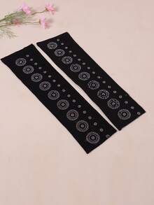 1pc Tropical Print Bohemian Retro Polyester Rhinestone Sleeve Cuff, Versatile For Wedding, Party, Beach & Seasons - Multicolor - View 6