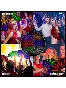 Abanico plegable LED con luz para fiesta, grande, de mano, de colores brillantes, sin baterías incluidas, para regalo, presentación, boda, cumpleaños, decoración del hogar, discoteca, accesorios fluorescentes, cosplay, que brilla en la oscuridad