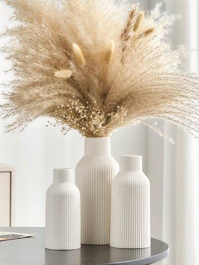 1pc Wit Ceramic Vase, Boho Vases Home Moderne Farmho Vase Pampas Grass, Flowers, ative Centerpieces Wedding Living Room Bedroom Coffee Tafel Shelf Entryway Flower Glass view 2