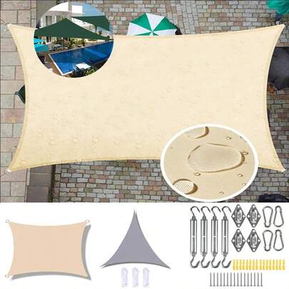 1pc Outdoor Sun Shade Canopy - High Quality Oxford Cloth, UV Protection, Triangular Sun Shade Canopy With Wind Ropes And Stainless Steel D-Rings, Curved Design Suitable For Garden, Swimming Pool, Backyard, Balcony, Roof, Patio, Beach Tent, Etc.