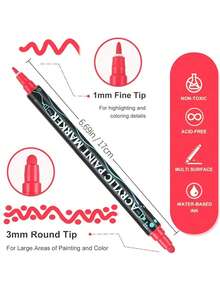 12/24/26/36 Colors Waterproof Dual Tip Acrylic Paint Pens, Dot & Fine Tip Premium Coloring Drawing Markers Set For Wood, Rock Painting, Canvas, Glass, Ceramic Surfaces And DIY Crafts Making Art Supplies,School Office Supplies, Halloween And Christmas Party Supplies