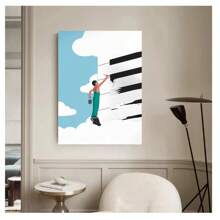 1 pieza Póster de arte de pared con pintura vintage abstracta y minimalista sin marco, de un piano de dibujos animados, guitarras y notas musicales, decoración moderna para sala de estar, dormitorio, sala de estudio, cafetería, sala de música y hogar