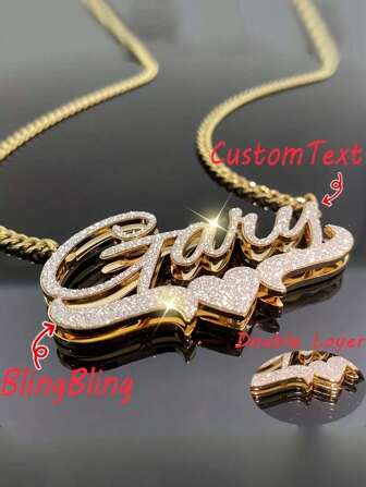 1pc Custom Double Layer Name Necklace Stainless Steel Cuban Chain Heart Name Plate Shiny Pendant 3D Name Personalized Jewelry Unisex Christmas Gift For The Family Stylish Gorgeous Holiday Gift For Him, ,Colorful,Cute,Adorable,Funny,Kawaii,Y2K,Stylish,Unisex,Casual,Custom,Personalized,Unique,Customized,Ideal Gifts For Him,Ideal Gifts For Her,Her,Boyfriend,Girlfriend,Family,Friends,School Supplies,Back To School,School Gift,For Office,For School,For Classroom,For Teacher Gifts,For University,For Colleague,For Dorm Rooms,For Teacher,For Boys And Girls,For Teenagers,Junior High School Students,Middle School Students,High School Senior High School Students,College Students,University Students,Freshman,Sophomore,Underclassmen