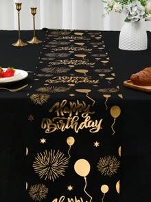 1件黑色金色生日桌旗，金色箔气球和烟花图案桌布，275*28厘米涤纶桌布，生日快乐装饰，一周岁生日派对装饰，生日庆祝用品，家居装饰，厨房装饰，餐桌装饰，节日派对用品 - 生日-黑金 - 查看 5