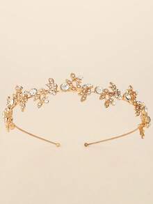 1 件精致复古新娘头饰，镶嵌水钻，森系金叶花环头饰，皇冠表演发饰，适合日常着装、派对、舞会、摄影，是送给女孩的理想礼物