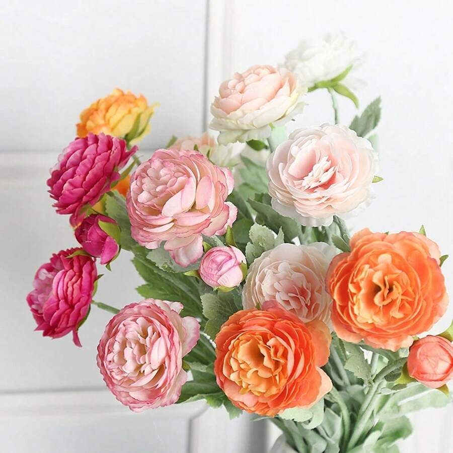 2pcs 3-Head Flocked Simulate Peony Rose, High-End Artificial Flower Decor For Outdoor Garden, Home, Wedding, Holiday, Party. UV Resistant Ground Fake Flower Arrangement